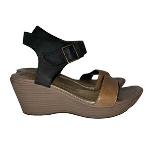 Naot Women's Sandals Size 10(41) Black & Brown Leather Wedge Strappy Platform
